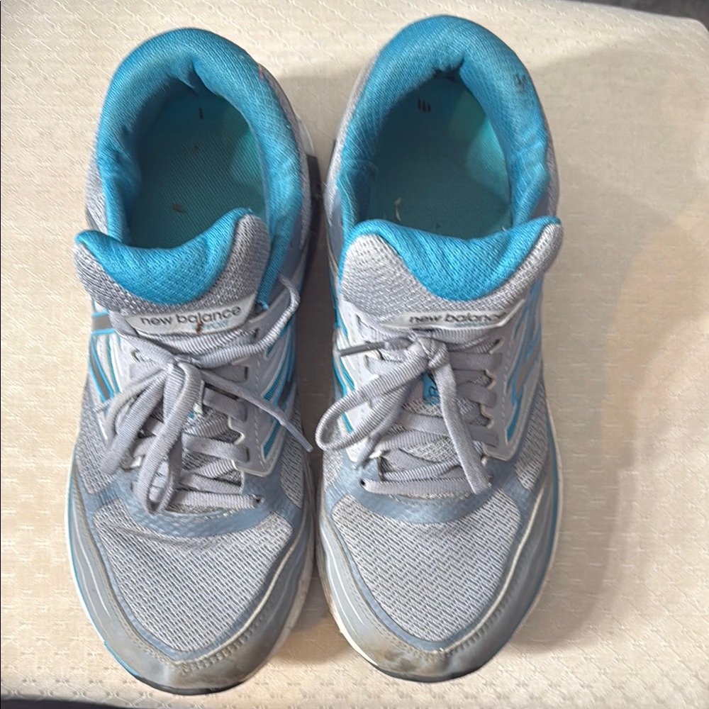 New Balance Gray and Blue Athletic Shoes with Mesh Design